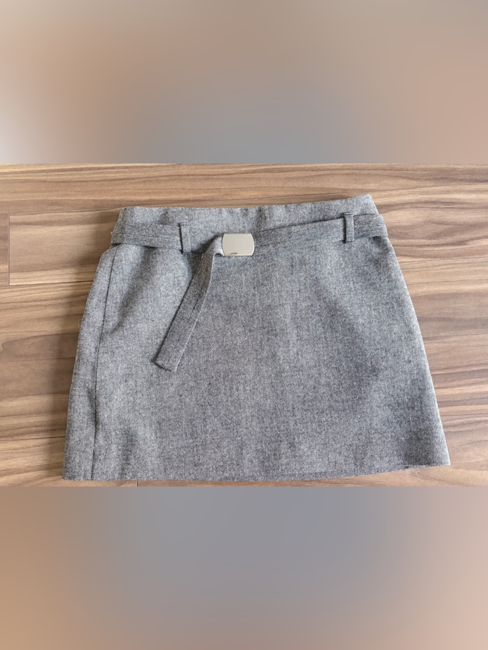 Classic Gray Wool Blend Mini Skirt with Belt
